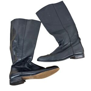 VTG! Kenneth Cole Black Leather Tall Riding Boots Womens 10 Knee High Zip Up